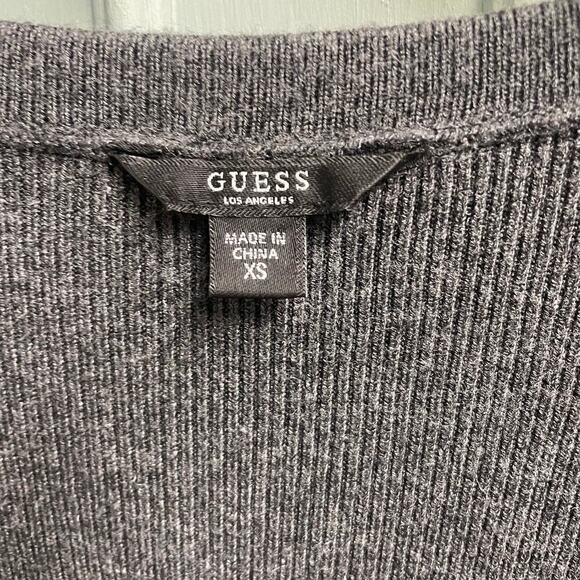 Guess Ribbed Dress Size XS Charcoal Gray Lace Bodycon Fitted - Picture 2 of 5
